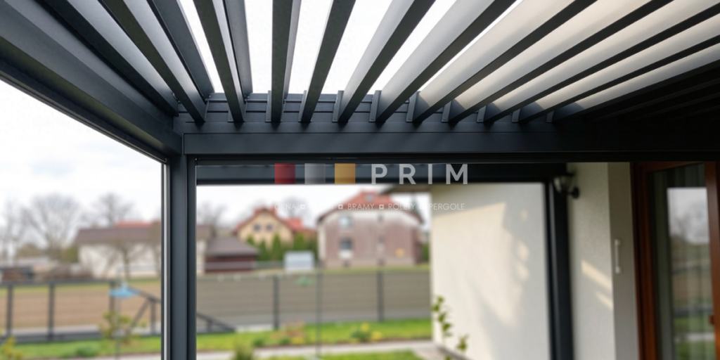 Dach lamelowy w pergoli ogrodowej